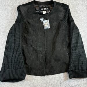 Vintage 90s Chore Jacket Womens XL Black Chunky Knit Sleeve Boho Chic Coat Retro